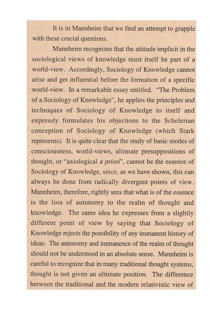 Sociology Of Knowledge And Traditional Thought (An Old And Rare Book) - Indya