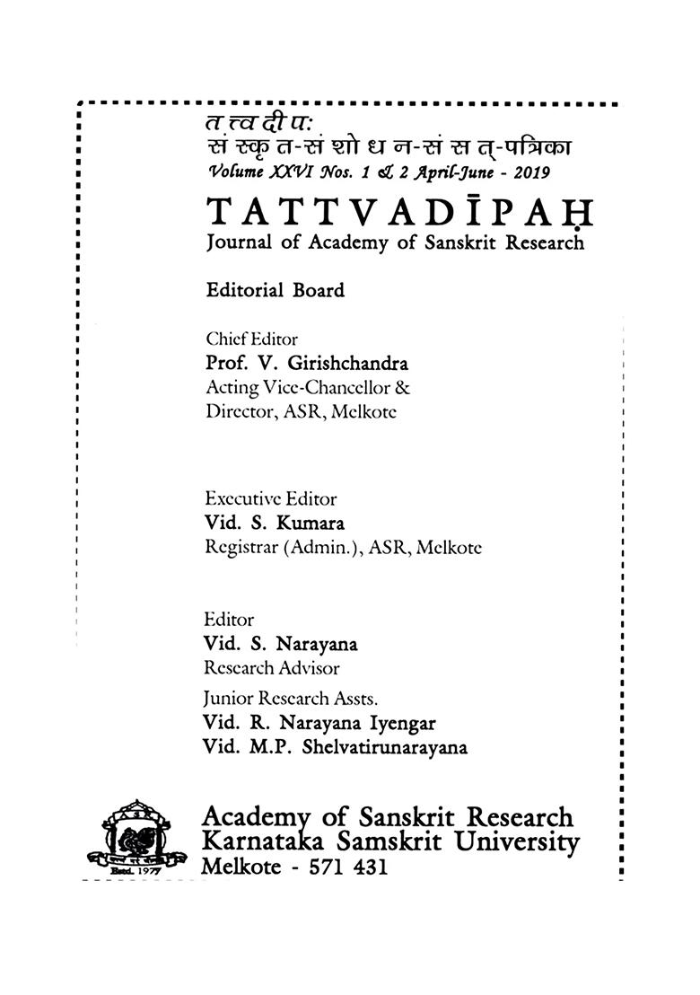 Tattvadipah- Journal Of Academy Of Sanskrit Research (Volume-25 No. 2 April- June 2019) - Indya
