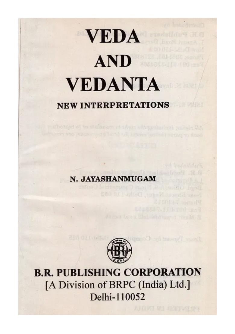 Veda And Vedanta- New Interpretations (An Old And Rare Book) - Indya