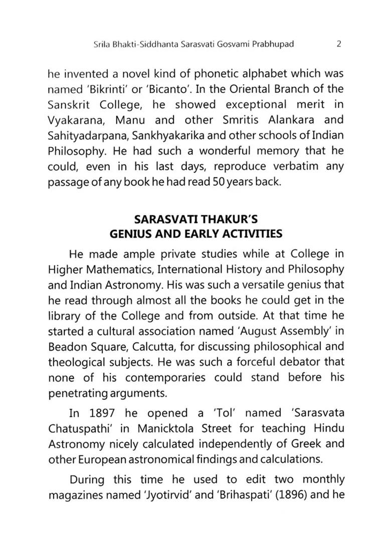 Srila Bhakti-Siddhanta Sarasvati Gosvami Prabhupad (A Short Sketch Of His Career And Teachings) - Indya