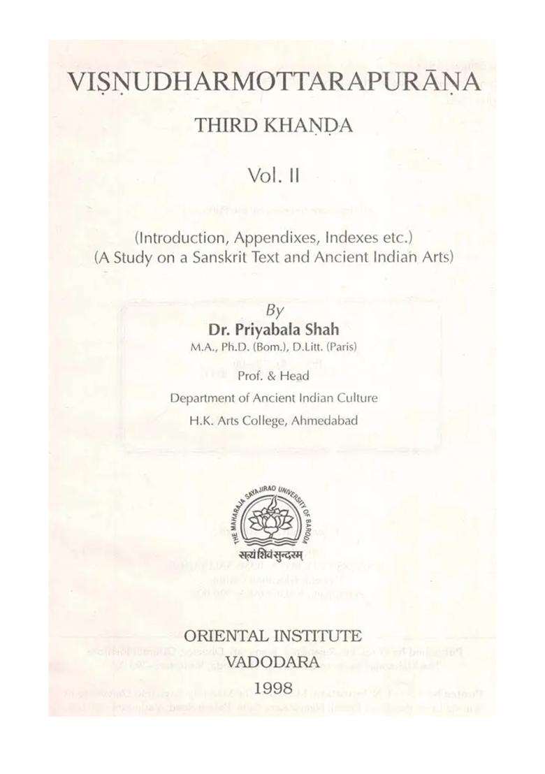 Visnudharmottara Purana: A Critical Edition (Third Khanda Vol-Ii An Old And Rare Book) - Indya