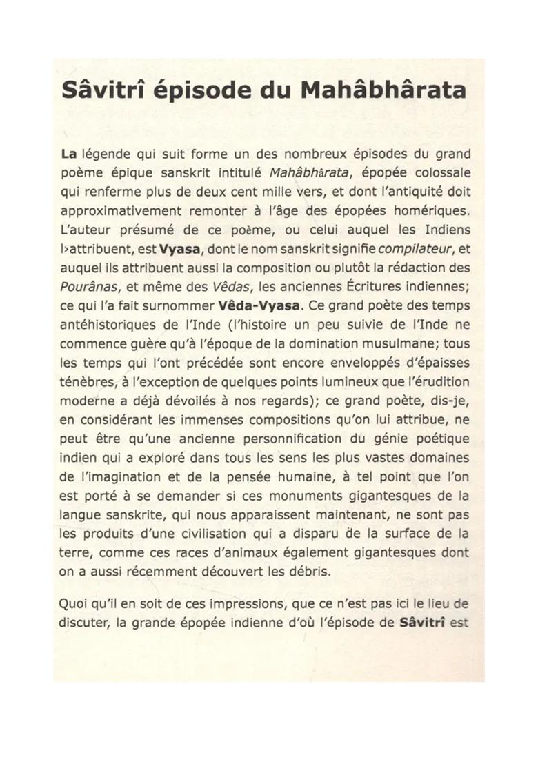 Savitri Episode Du Mahabharata: Savitri Episode Of Mahabharata (French) - Indya
