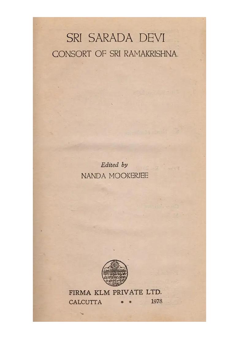 Sri Sarada Devi- Consort Of Sri Ramakrishna (An Old And Rare Book) - Indya