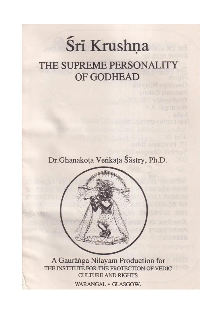 Sri Krushna-The Supreme Personality Of Godhead (An Old And Rare Book) - Indya