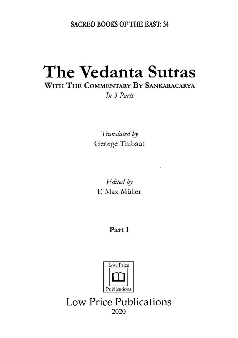 The Vedanta Sutras- With The Commentary By Sankaracarya (Part-I) - Indya