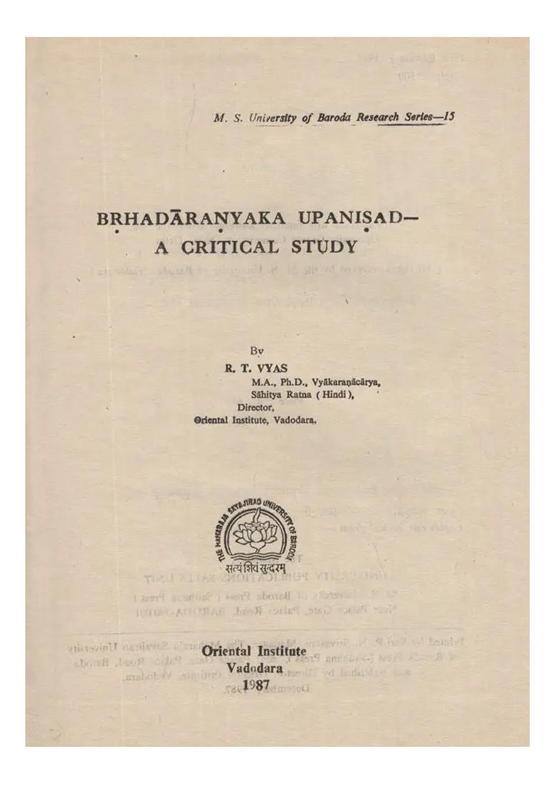 Brhadaranyaka Upanisad- A Critical Study (An Old And Rare Book) - Indya