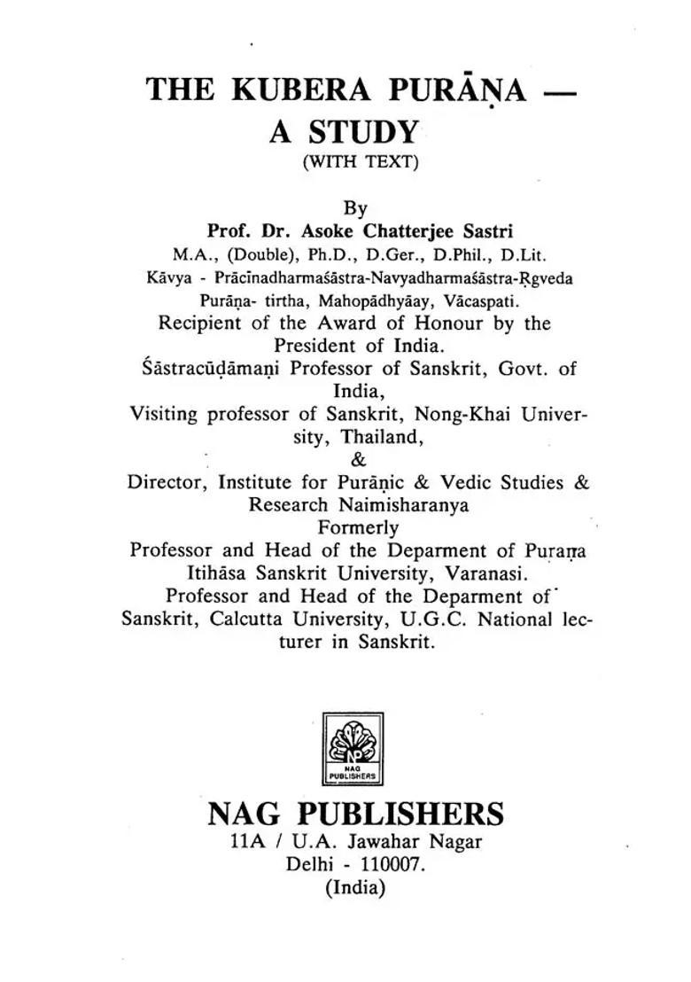 The Kuber Purana-A Study With Text - Indya