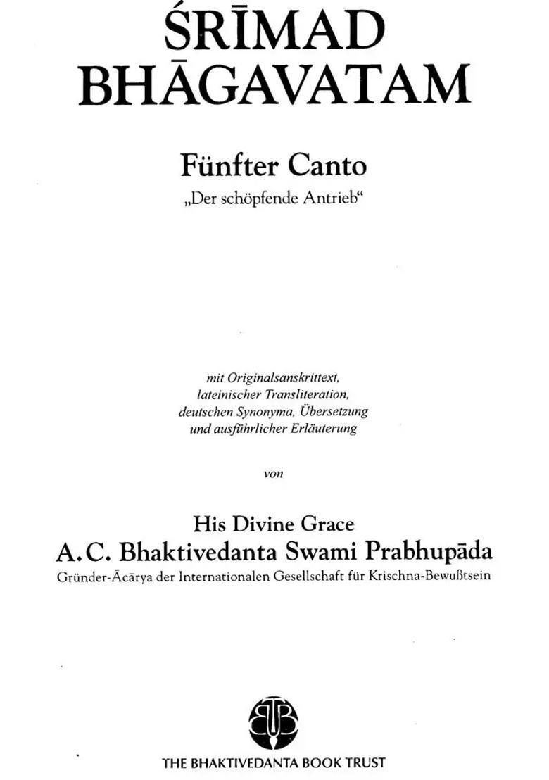 Srimad Bhagavatam- Five Canto German - Indya