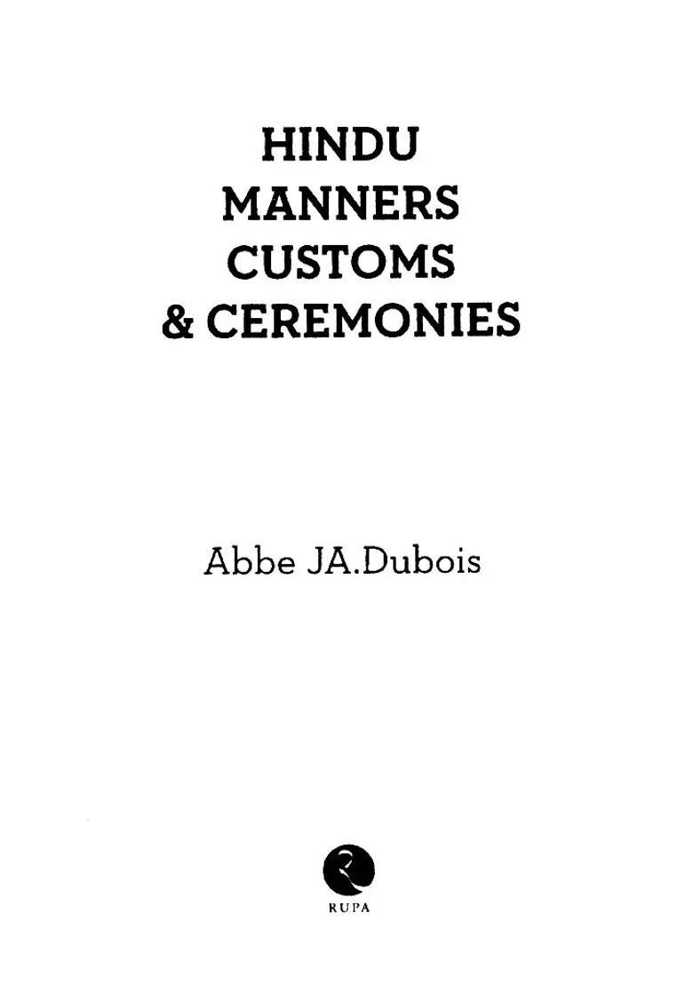 Hindu Manners Customs & Ceremonies - Indya