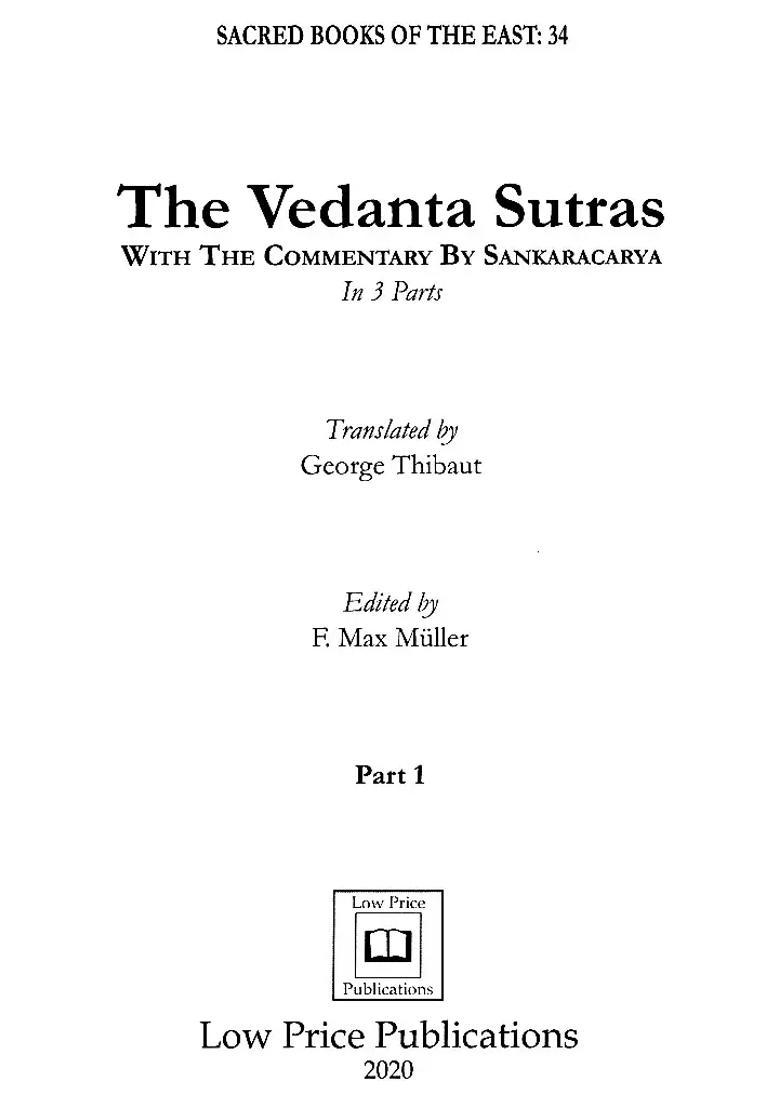 The Vedanta Sutras- With The Commentary By Sankaracarya Part-I - Indya