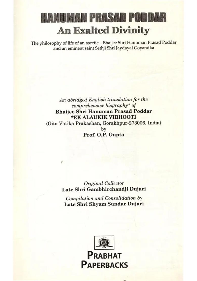 Hanuman Prasad Poddar An Exalted Divinity - Indya