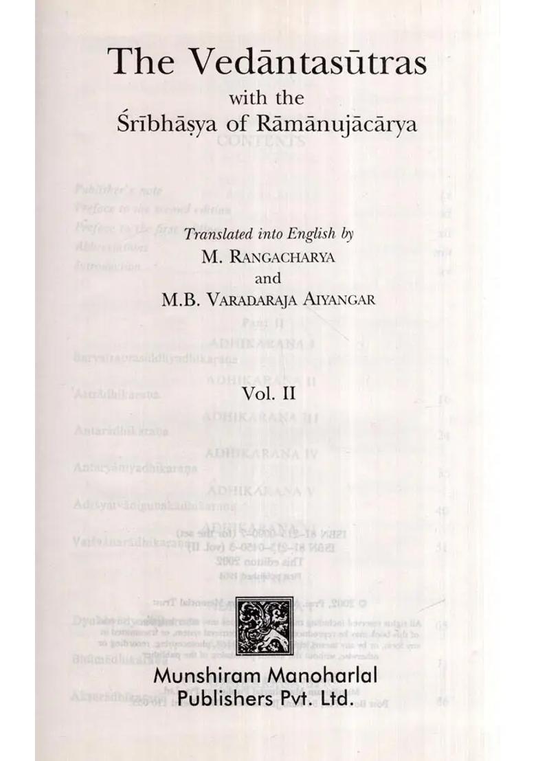 The Vedantasutras With The Sribhasya Of Ramanujacarya Volume 2 - An Old And Rare Book - Indya