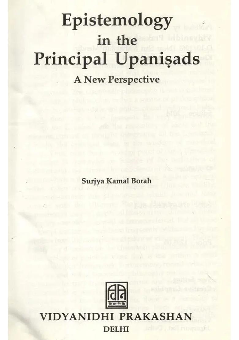 Epistemology In The Principal Upanishads- A New Perspective An Old And Rare Book - Indya
