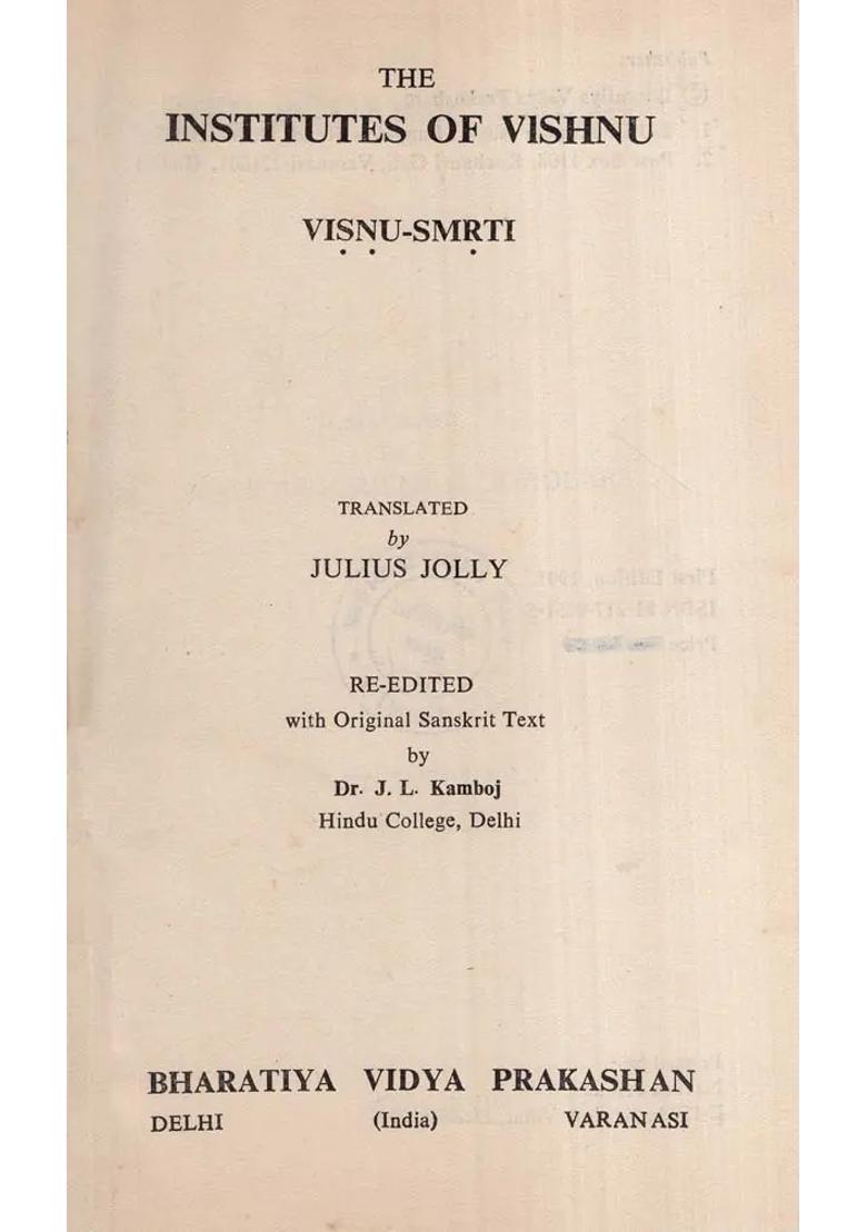 The Institutes Of Vishnu-Visnu-Smrti An Old And Rare Book-Volume-Vii - Indya
