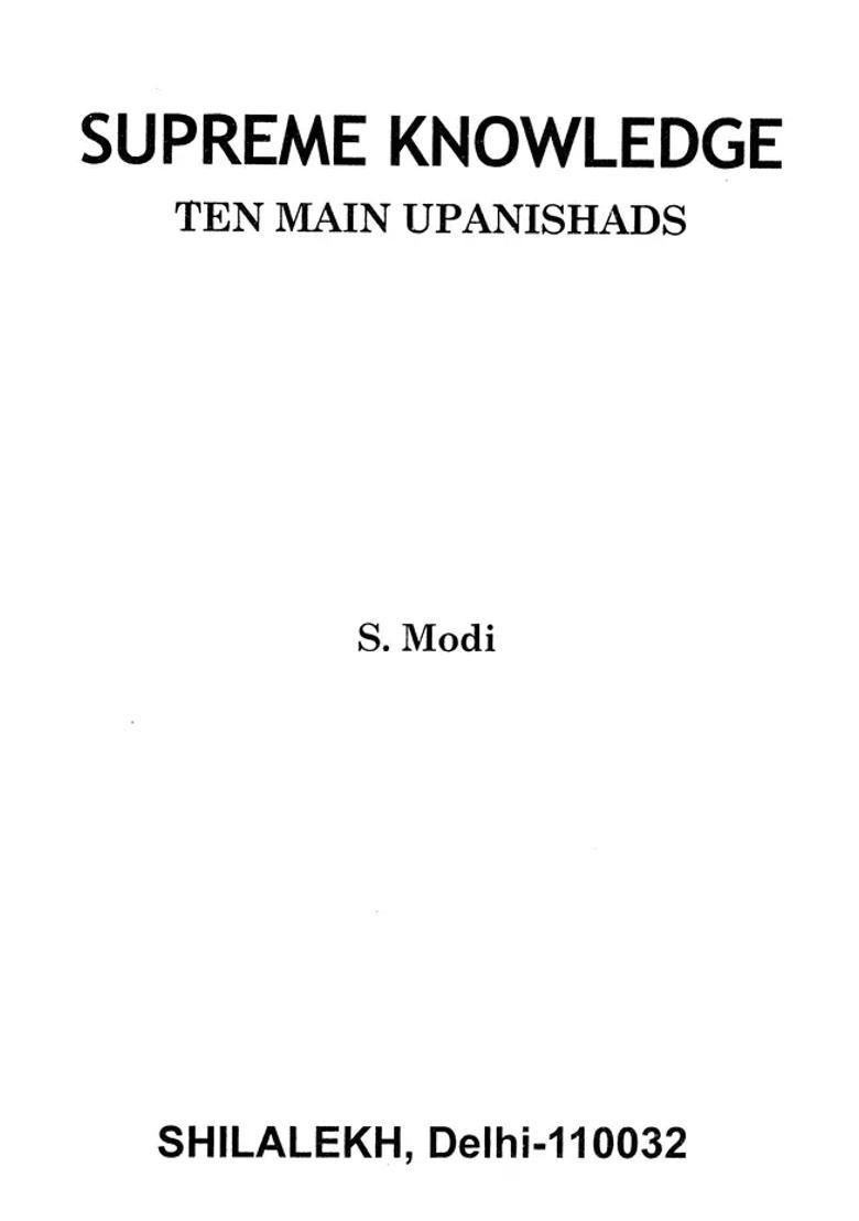 Supreme Knowledge Ten Main Upanishads - Indya