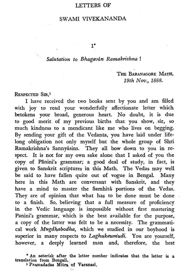 Letters Of Swami Vivekananda - Indya