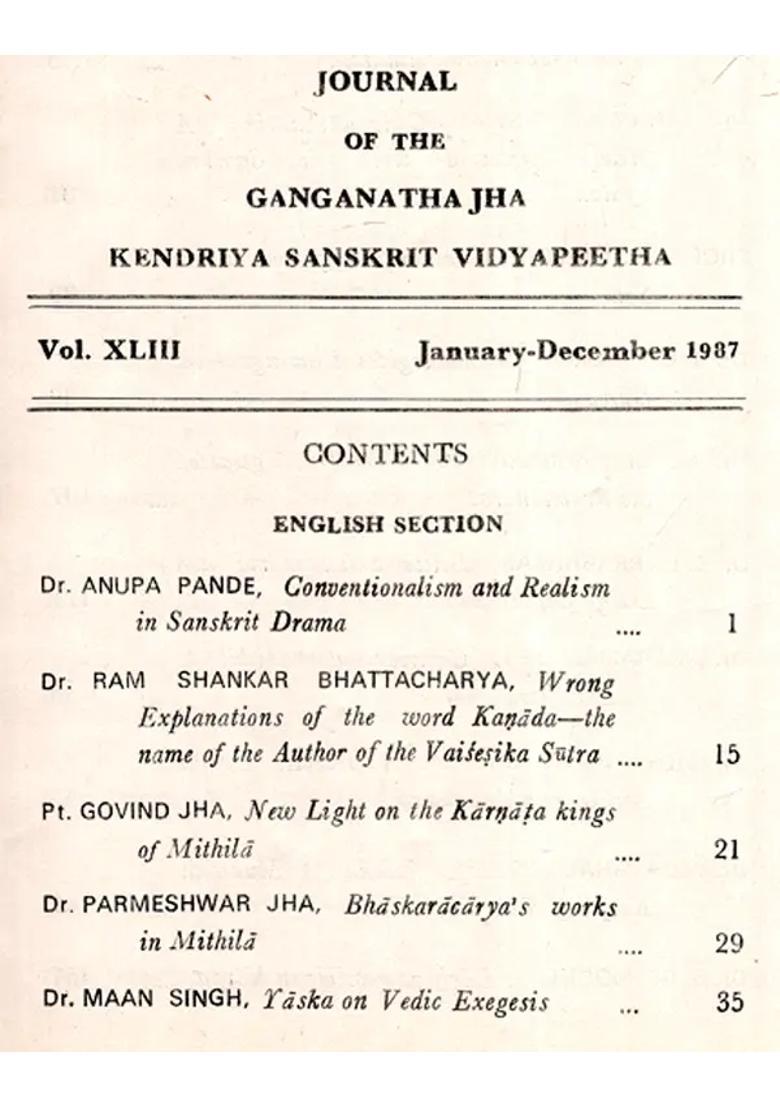 The Journal Of The Ganganath Jha Kendriya Sanskrita Vidyapeetha Vol-Xlii January December 1987 Parts 1-4 An Old And Rare Book - Indya