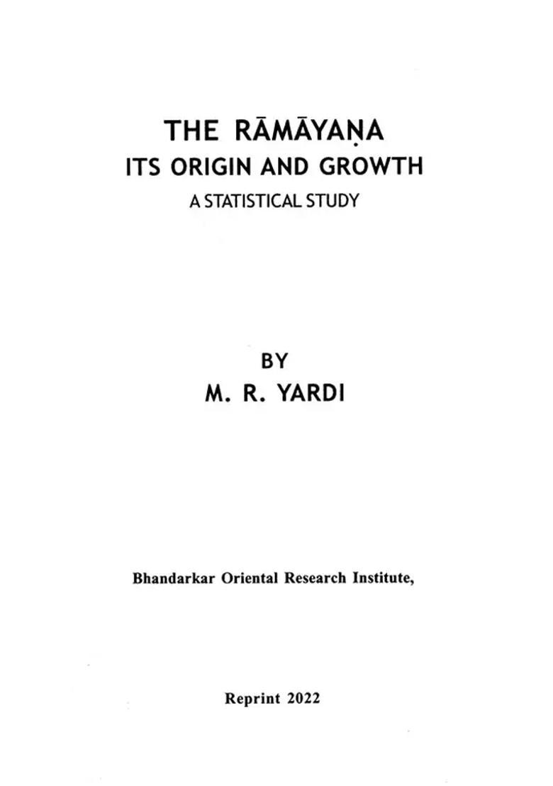 The Ramayana Its Origin And Growth- A Statistical Study - Indya