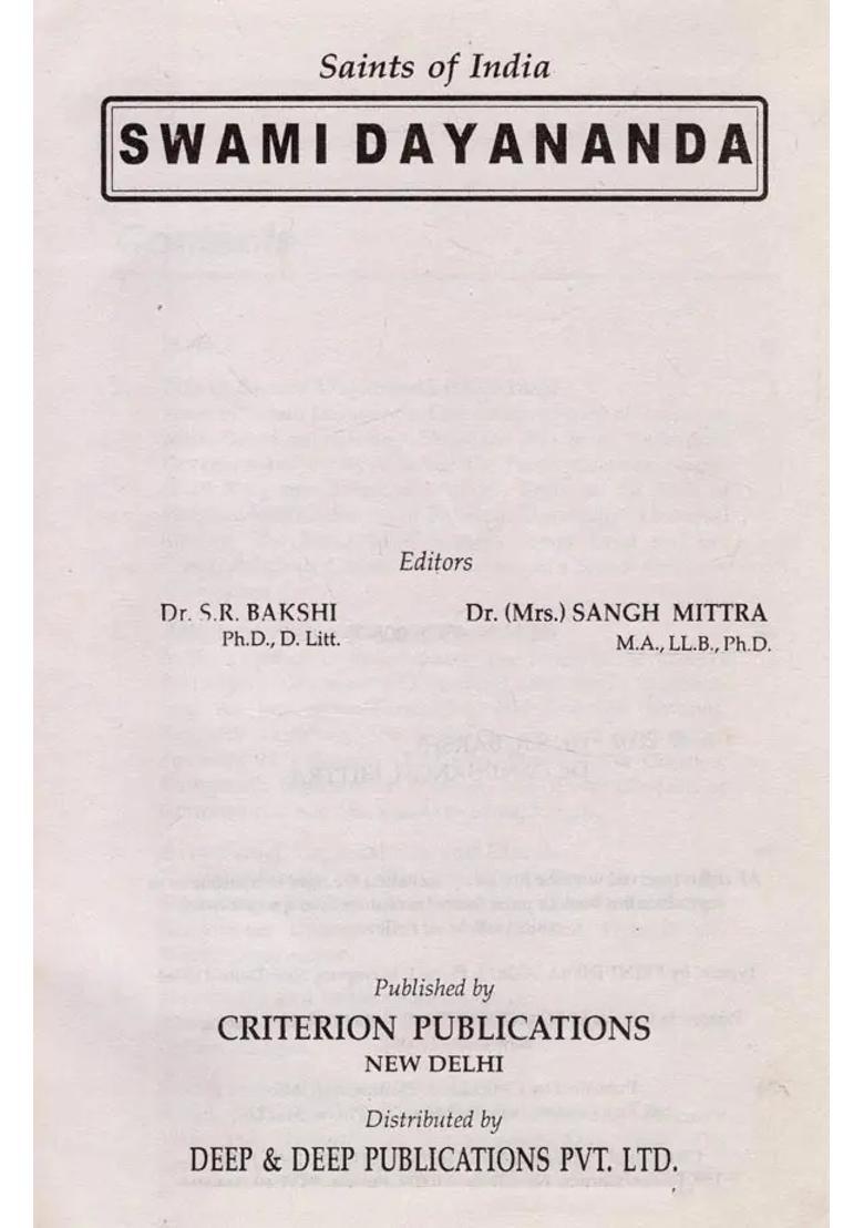 Swami Dayananda- Encyclopaedia Of Saints Of India Part-6 - Indya