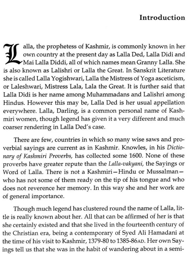 The Word Of Lalla Also Known As Laleshwari Lalla Yogeshwari & Lalishri Between 1300-1400Ad - Indya