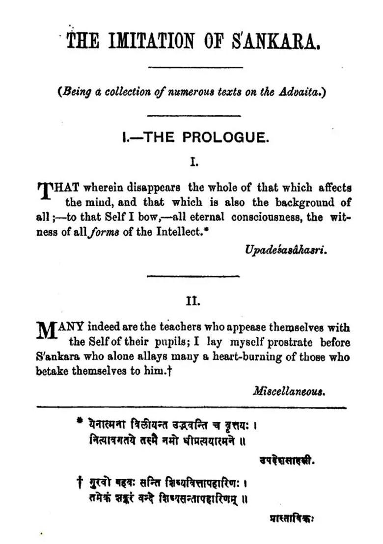 The Imitation Of Sankara Being A Collection Of Several Texts Bearing On The Advaita - Indya