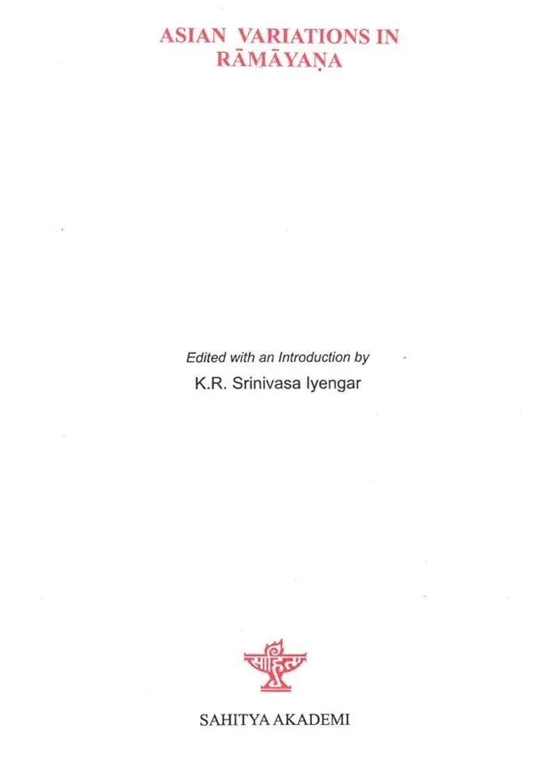 Asian Variations In Ramayana Papers Presented At The International Seminar On 