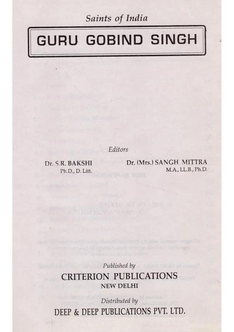 Guru Gobind Singh- Encyclopaedia Of Saints Of India Part-9 - Indya