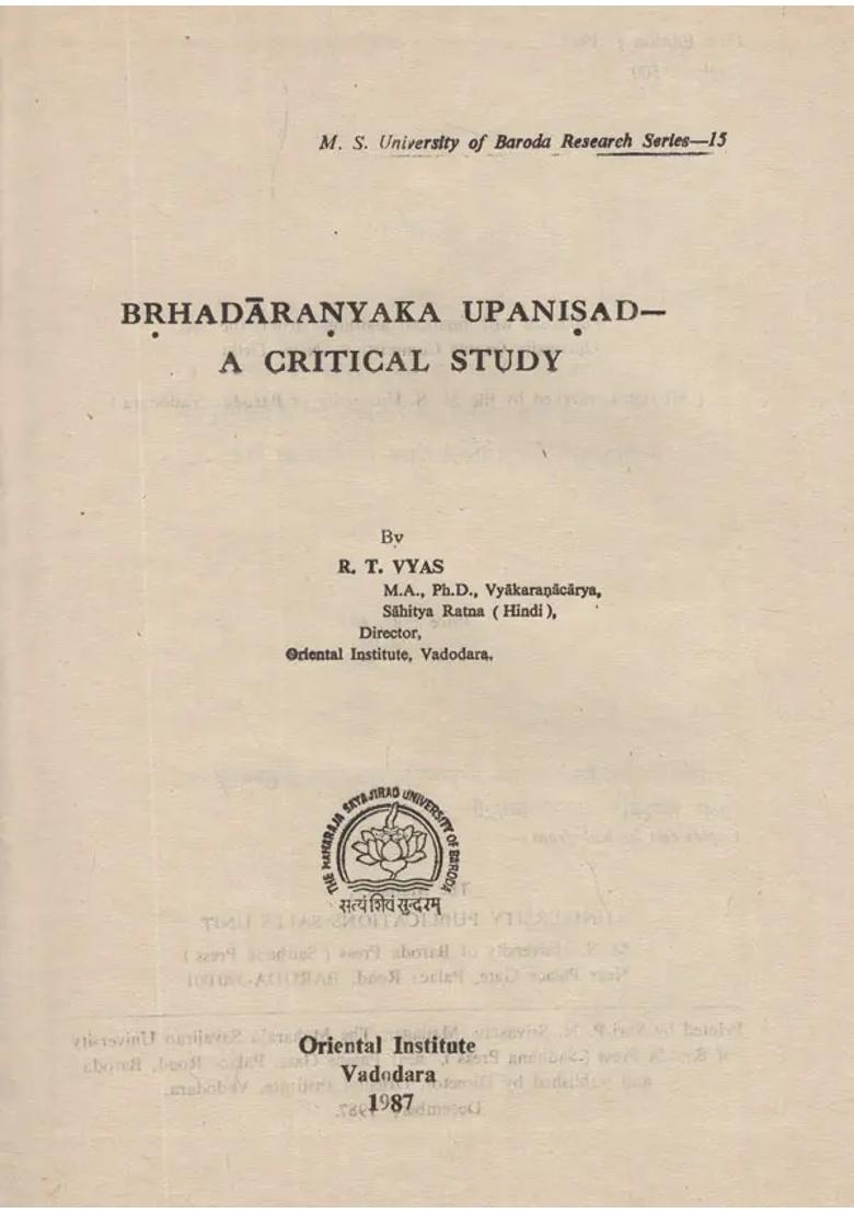 Brhadaranyaka Upanisad- A Critical Study An Old And Rare Book - Indya