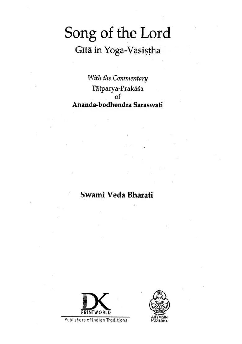 Song Of The Lord Gita In Yoga-Vasistha - Indya
