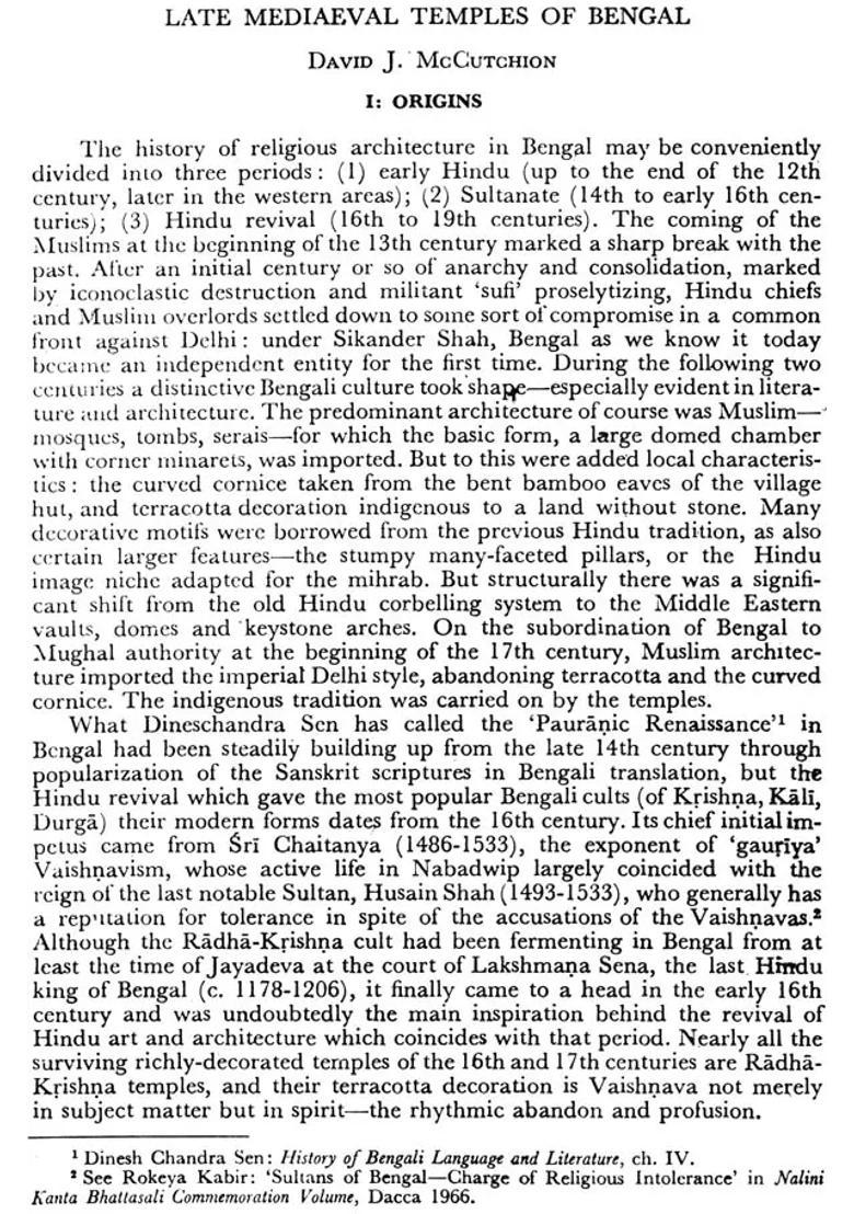 Late Mediaeval Temples Of Bengal Origins And Classifications An Old And Rare Book - Indya
