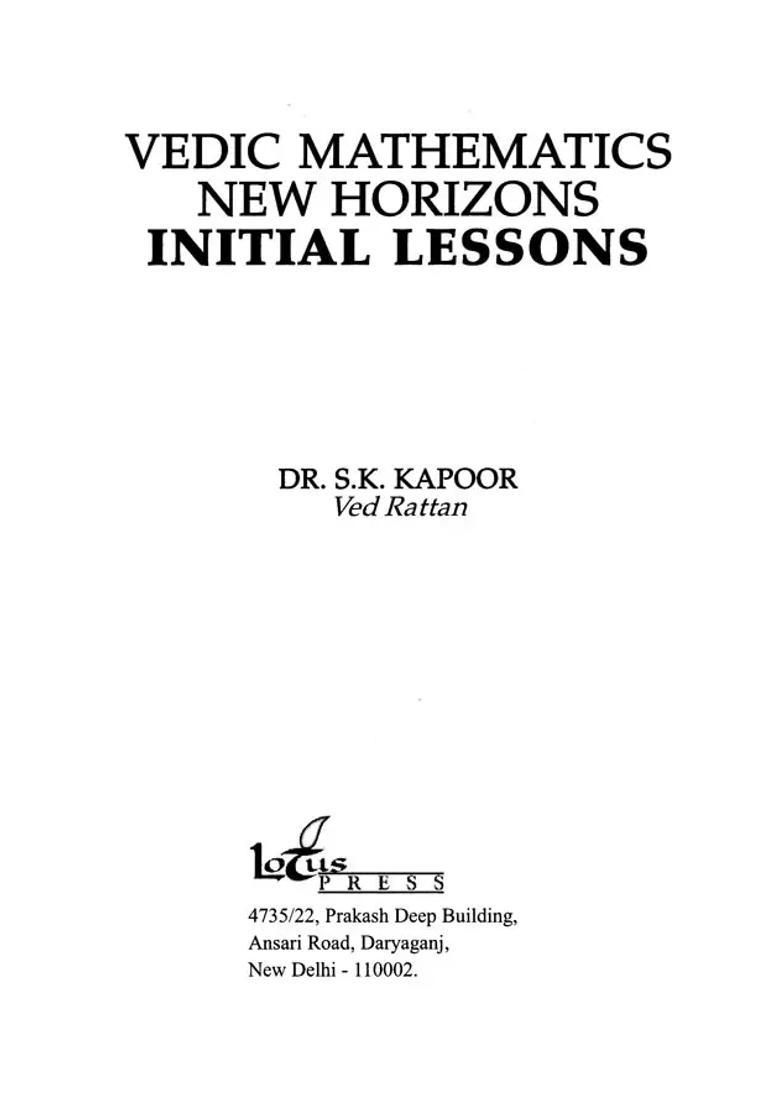 Vedic Mathematics New Horizons Initial Lessons - Indya
