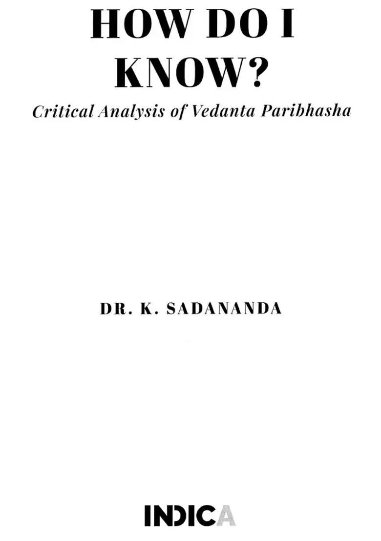How Do I Know Critical Analysis Of Vedanta Paribhasha - Indya