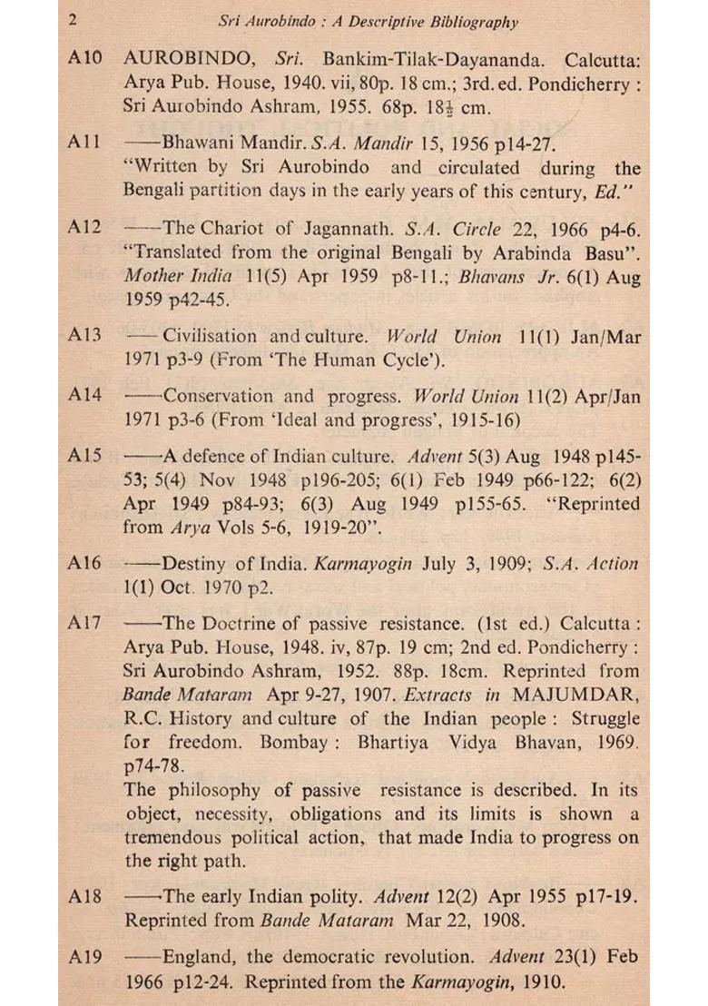 Sri Aurobindo - A Descriptive Bibliography An Old And Rare Book - Indya