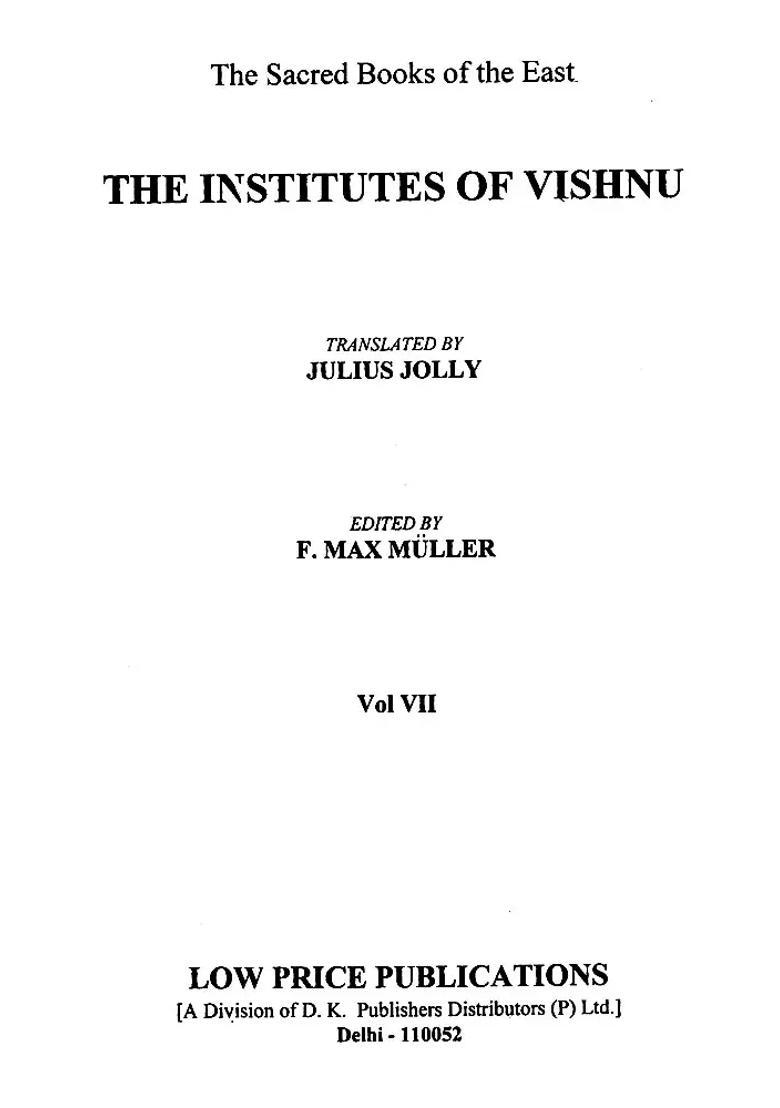 The Institutes Of Vishnu The Sacred Books Of The East - Indya