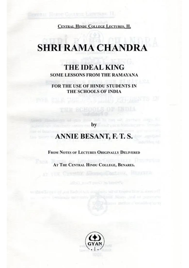 Sri Rama Chandra The Ideal King - Indya