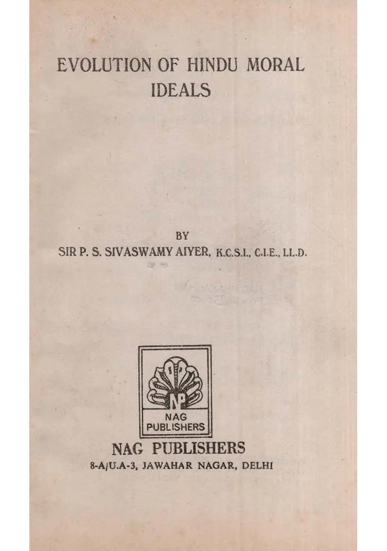 Evolution Of Hindu Moral Ideals An Old And Rare Book - Indya