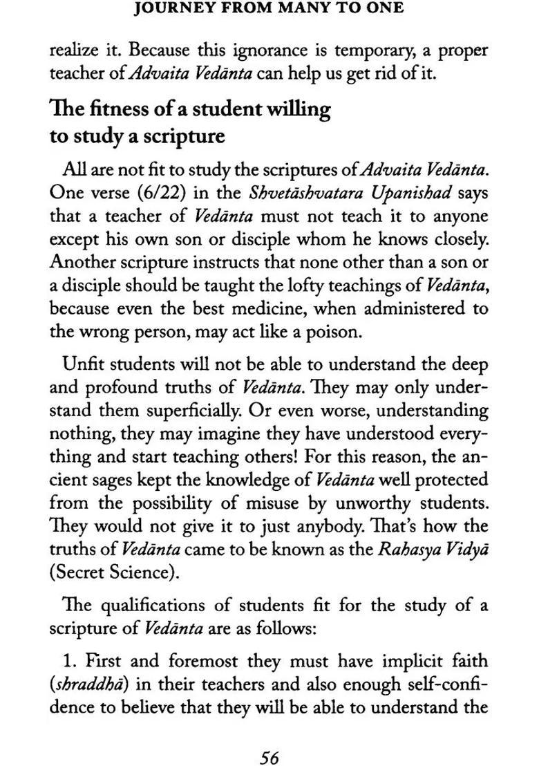 Journey From Many To One Essentials Of Advaita Vedanta - Indya