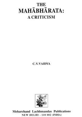 The Mahabharata A Criticism An Old And Rare Book