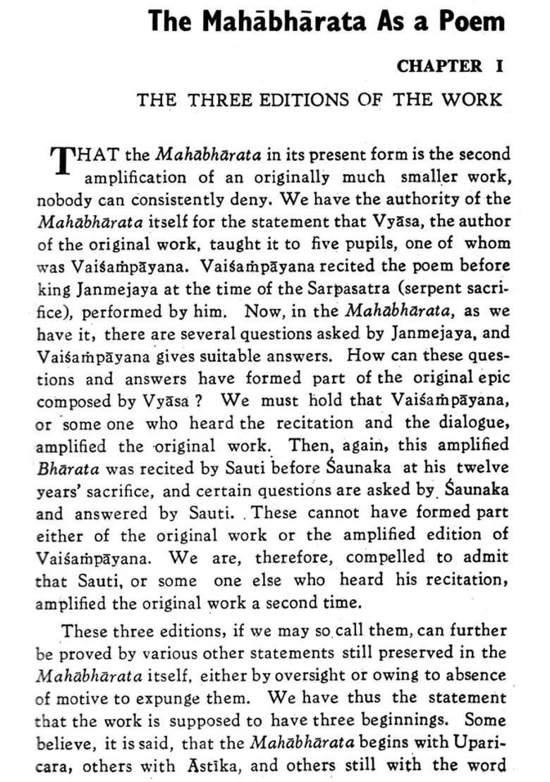 The Mahabharata A Criticism An Old And Rare Book - Indya