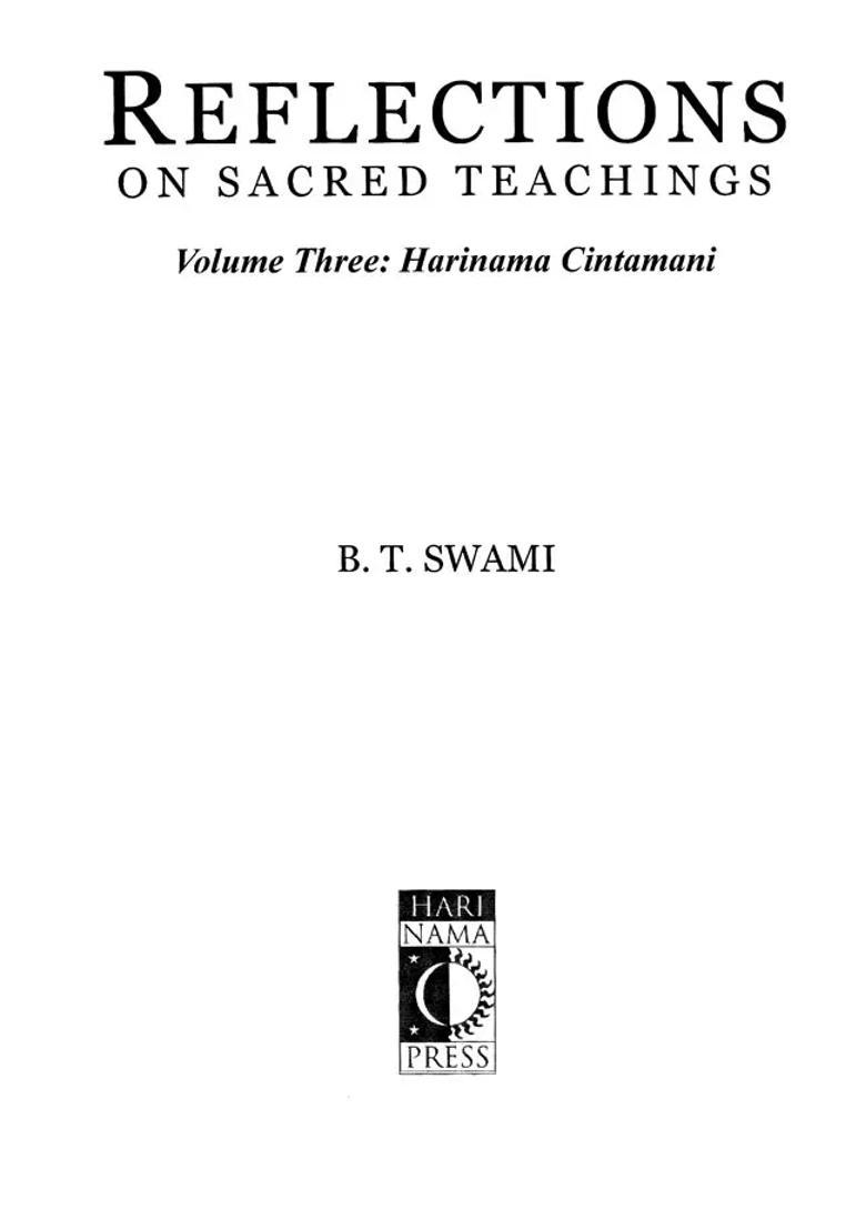 Reflections On Sacred Teachings Harinama Cintamani Volume- Iii - Indya