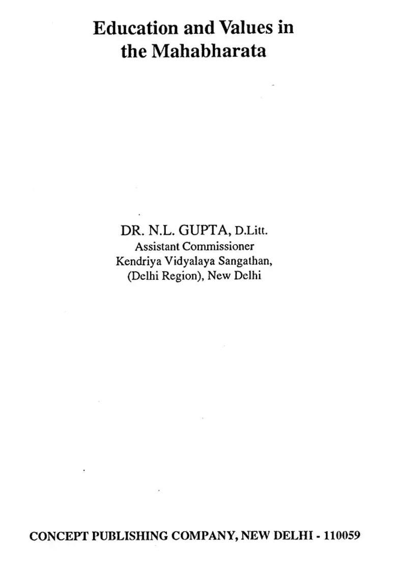 Education And Value In The Mahabharata - Indya