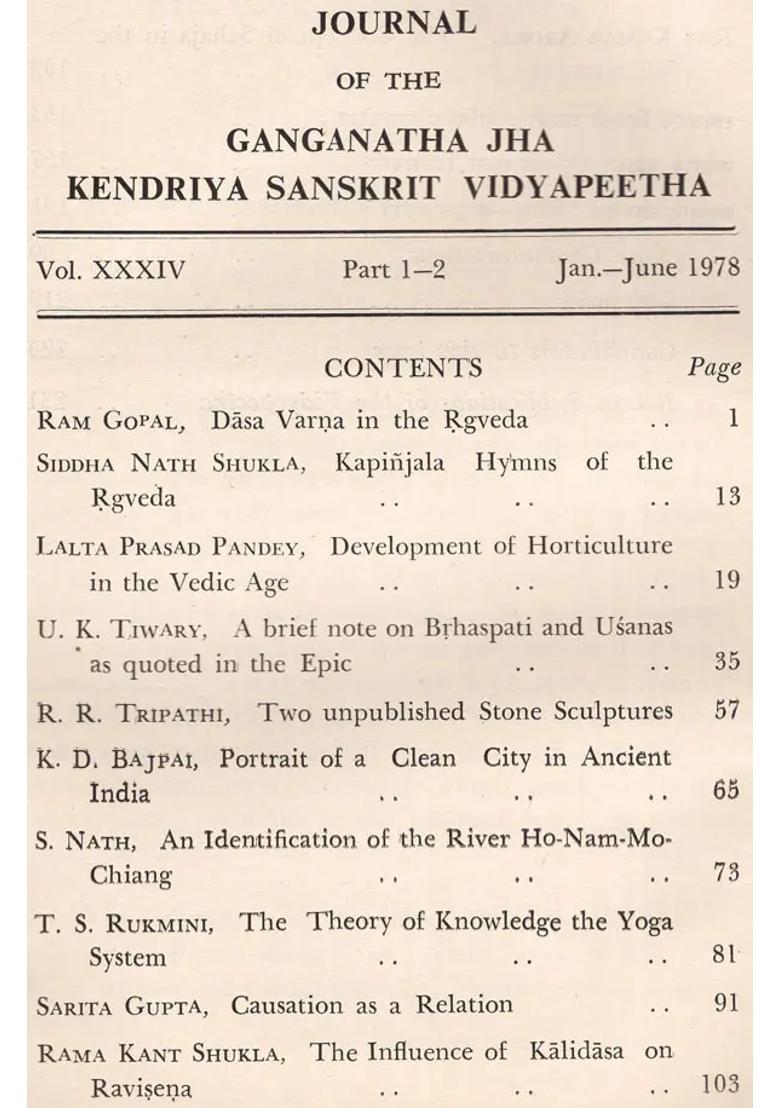 Journal Of The Ganganatha Jha Kendriya Sanskrita Vidyapeetha Vol.Xxxiv - Part 1-2 Jan-Jun 1978 An Old & Rare Book - Indya
