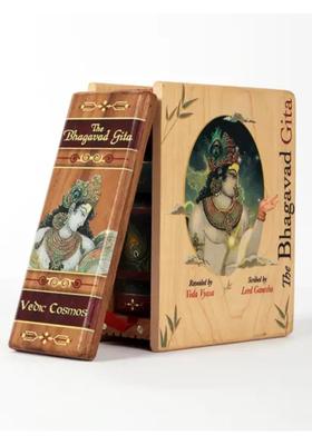 Gift Pack Of The Bhagavad Gita With Golden-Gilded Fore-Edges With Gold Plated Corner Clips In With Wooden Box A8 Size Book
