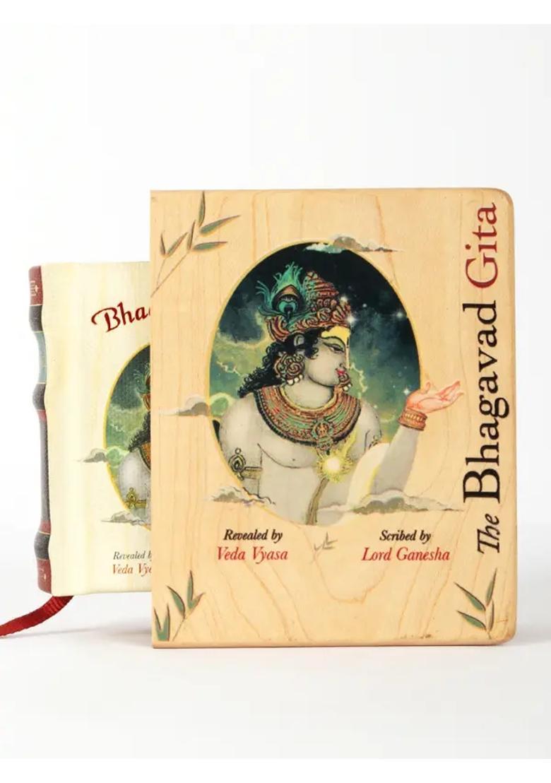 Gift Pack Of The Bhagavad Gita With Golden-Gilded Fore-Edges With Gold Plated Corner Clips In With Wooden Box A8 Size Book - Indya