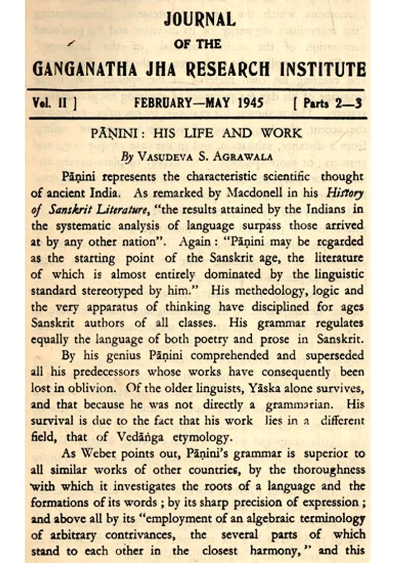 The Journal Of The Ganganath Jha Research Institute Vol- Ii February-May 1945 Part-2 And 3 An Old And Rare Book - Indya
