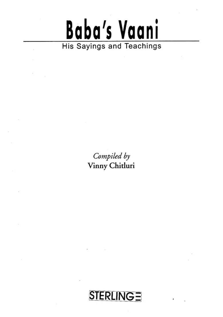 Baba S Vaani His Sayings And Teachings - Indya