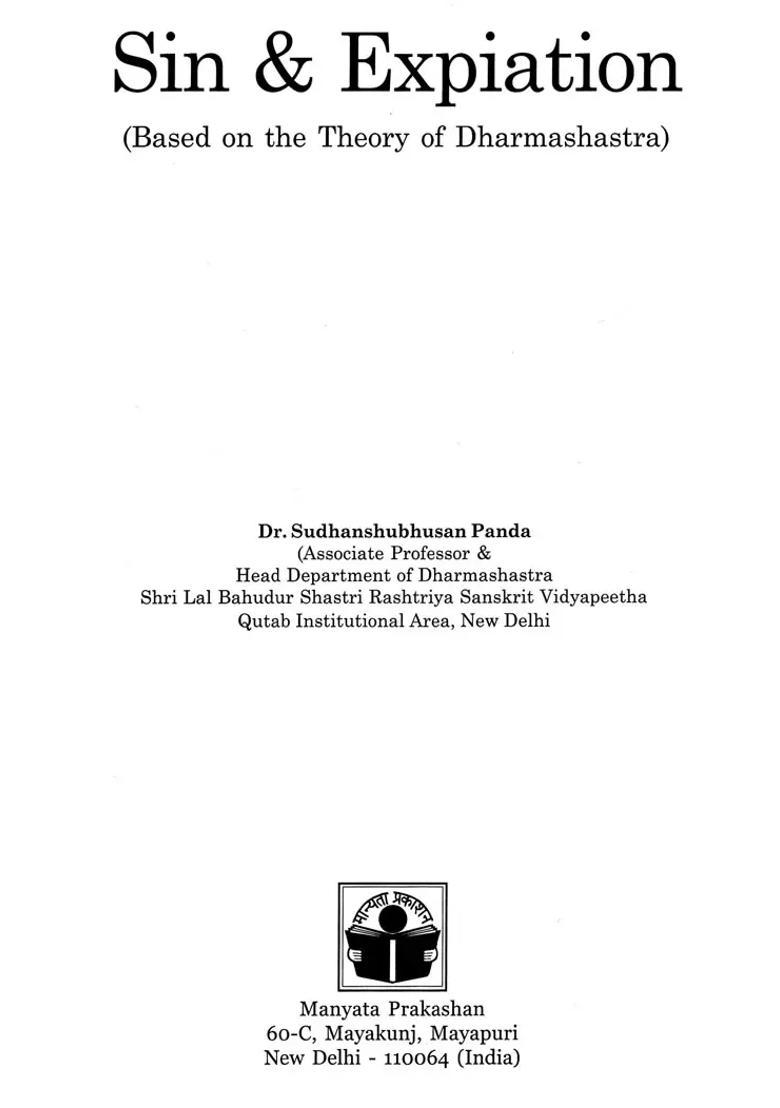 Sin & Expiation Based On The Theory Of Dharmashastra - Indya