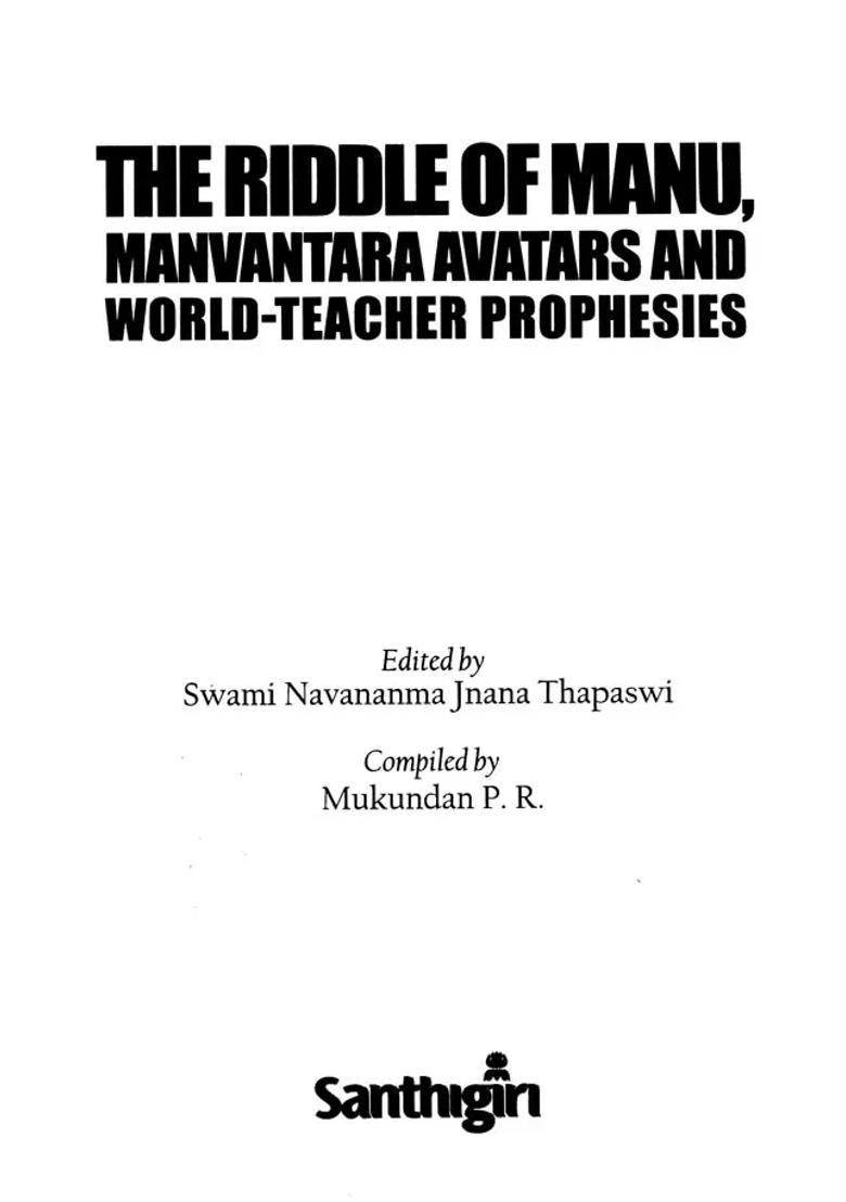 The Riddle Of Manu Manvantara Avataras And World Teacher Prophesies - Indya