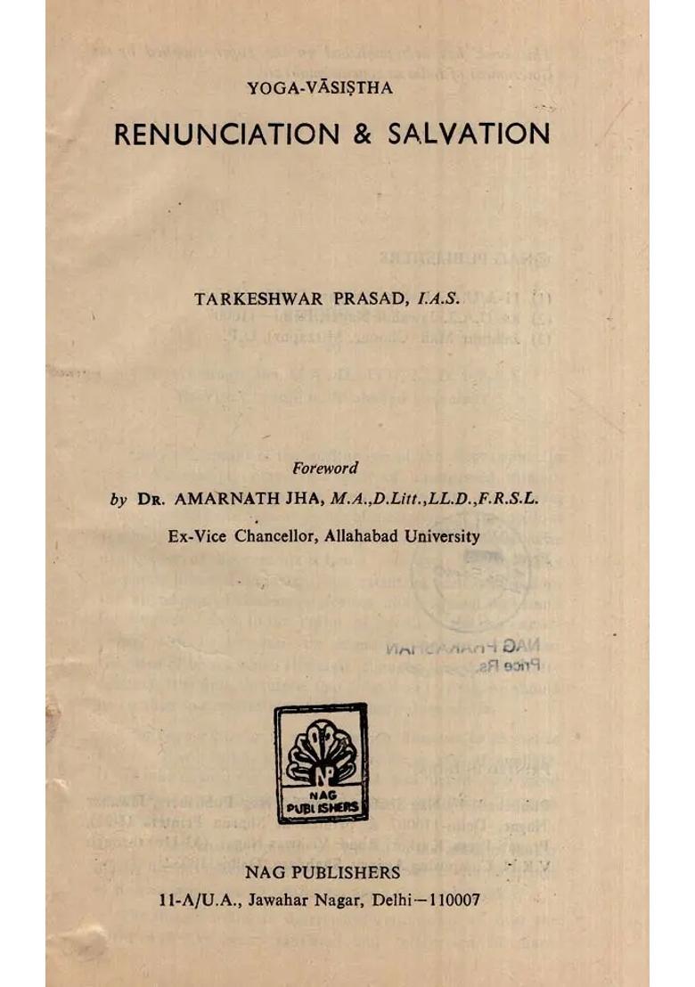 Renunciation & Salvation-Yoga-Vasistha An Old And Rare Book - Indya