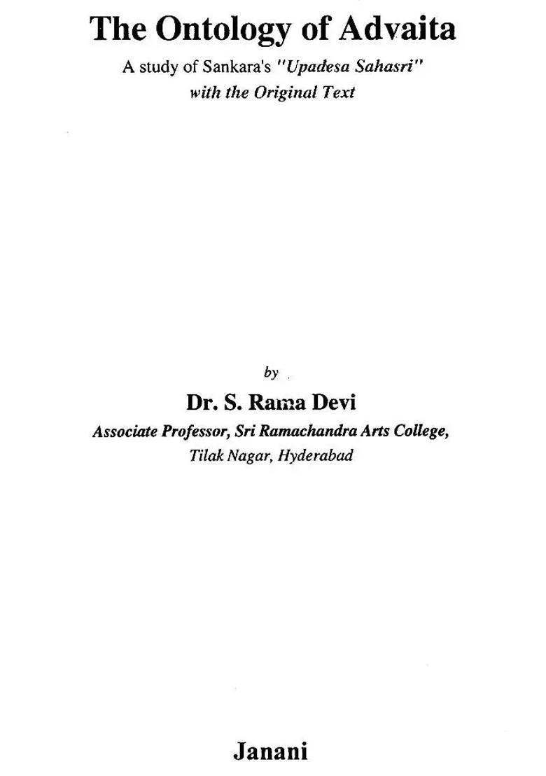 The Ontology Of Advaita A Study Of Sankara